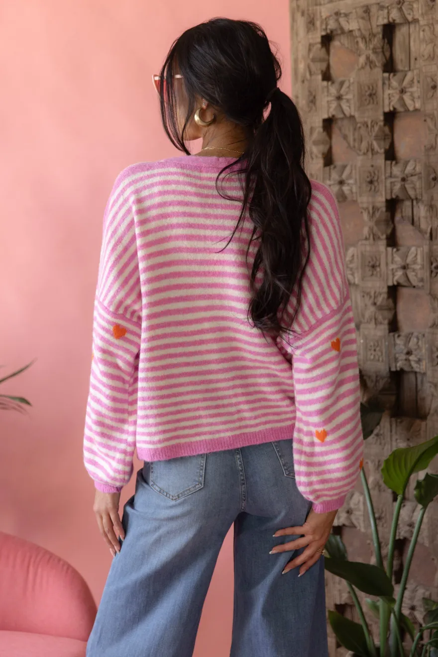 Hearts neuletakki, light pink-white