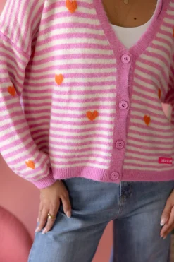 Hearts neuletakki, light pink-white