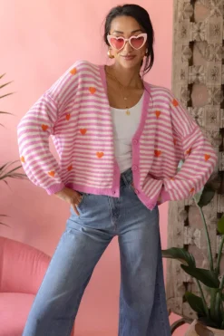 Hearts neuletakki, light pink-white