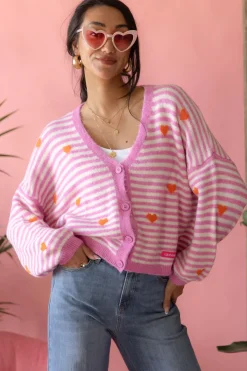 Hearts neuletakki, light pink-white
