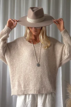 Honey v-aukkoinen alpakkasekoiteneule, beige