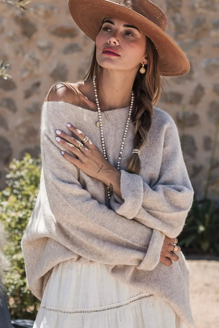 Irene alpakkasekoiteneule, beige