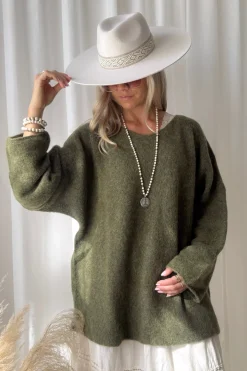 Irene alpakkasekoiteneule, forest green