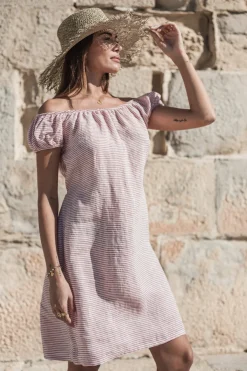 Isabel pellavamekko, pink stripe