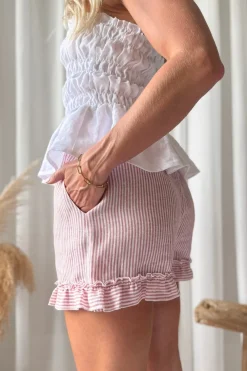 Isolde pellavashortsit, pink stripe