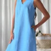 Less is More v-neck pellavamekko, heavenly blue