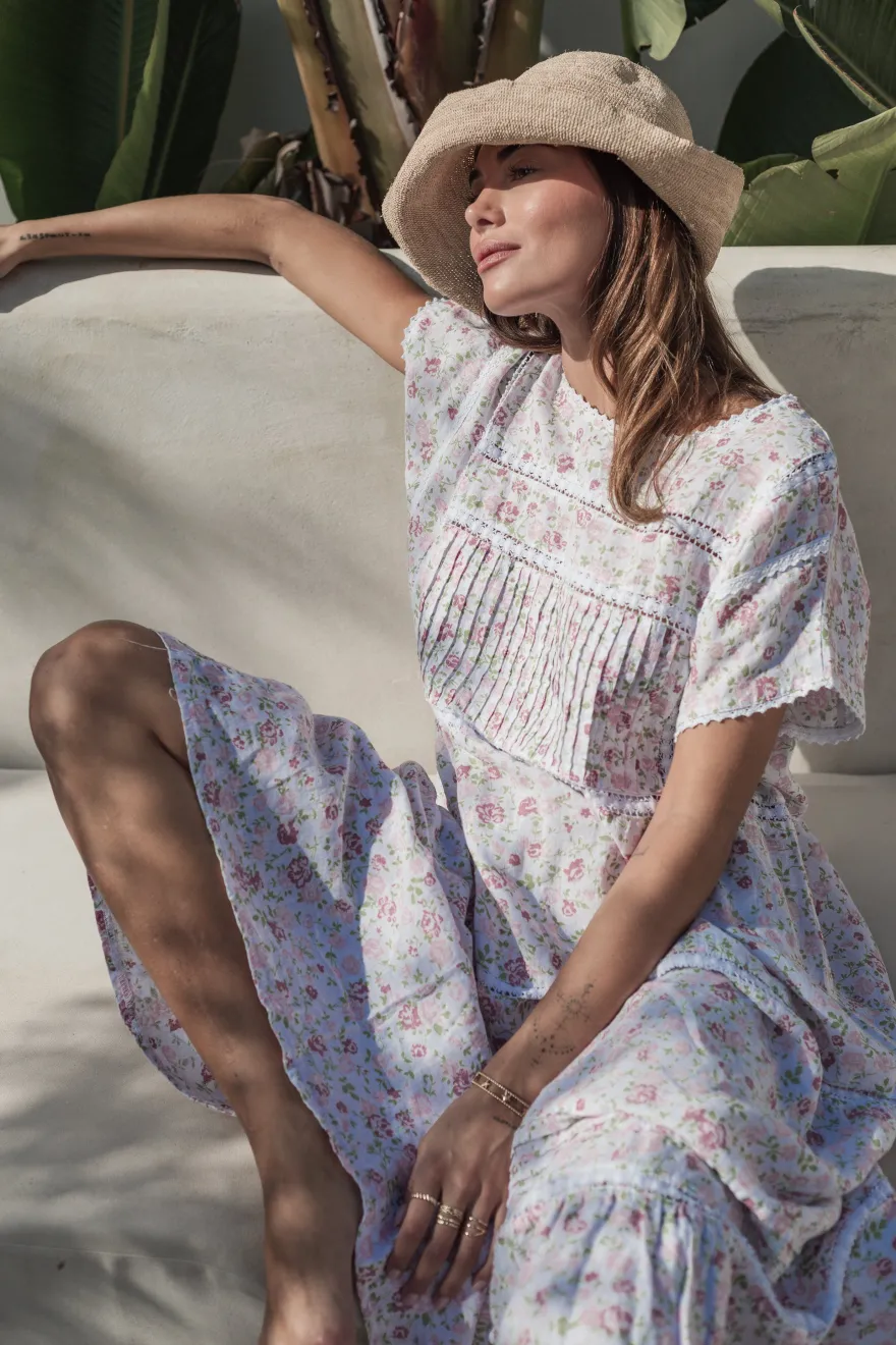 Lilia pellavamekko, floral pink