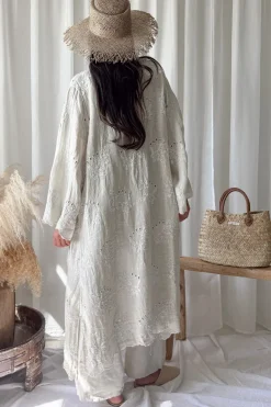 Lilias brodeerattu pellavakimono, hiekka