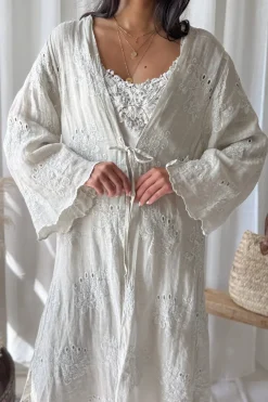 Lilias brodeerattu pellavakimono, hiekka