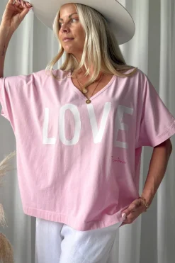 Love t-paita, vaaleanpunainen-valkoinen