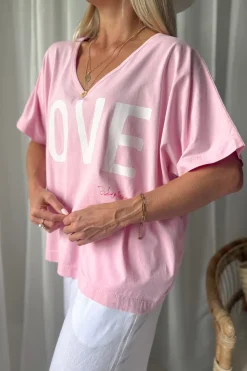 Love t-paita, vaaleanpunainen-valkoinen