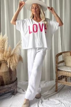 Love t-paita, valkoinen-pinkki