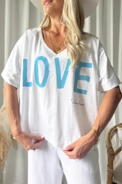 Love t-paita, valkoinen-vaaleansininen