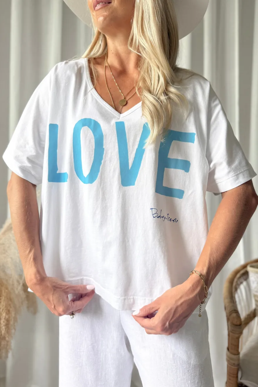 Love t-paita, valkoinen-vaaleansininen