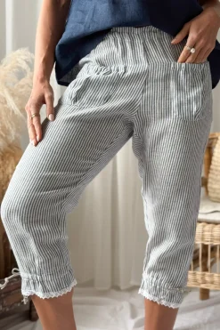 Mameluk pellavacaprit, blue stripe+valkoinen pitsi