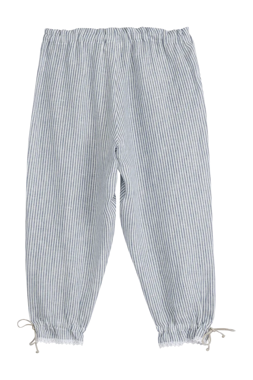 Mameluk pellavacaprit, blue stripe+valkoinen pitsi