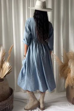 Maravilla pellavamekko, denim blue