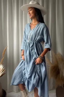 Maravilla pellavamekko, denim blue