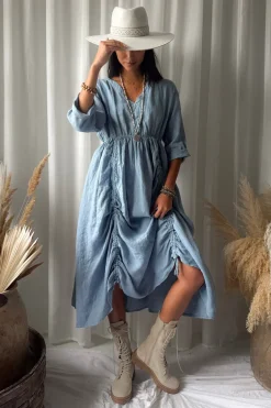 Maravilla pellavamekko, denim blue