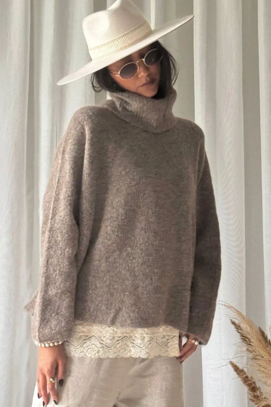Marlene alpakkasekoitepooloneule, taupe