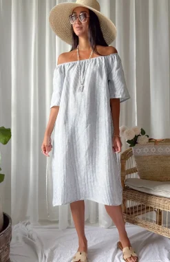 Moraira pellavamekko midi, blue stripe