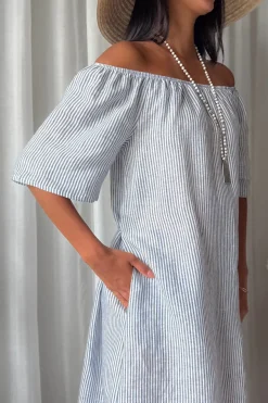 Moraira pellavamekko midi, blue stripe