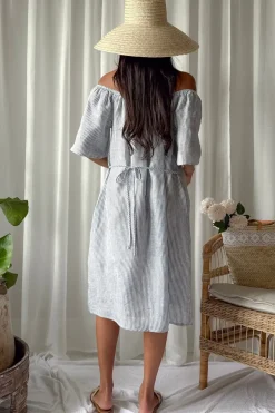 Moraira pellavamekko midi, blue stripe