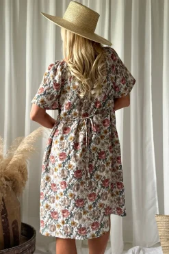 Moraira puuvillamekko midi, off white cottage floral
