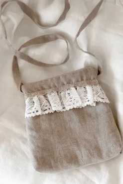 Pitsinen crossbody laukku, natural + valkoinen pitsi
