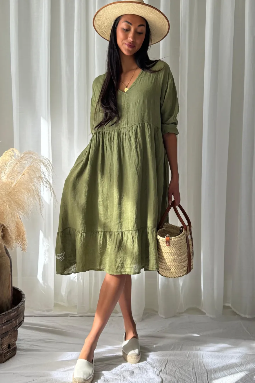 Raelle pellavamekko, green