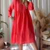 Raelle pellavamekko, poppy red
