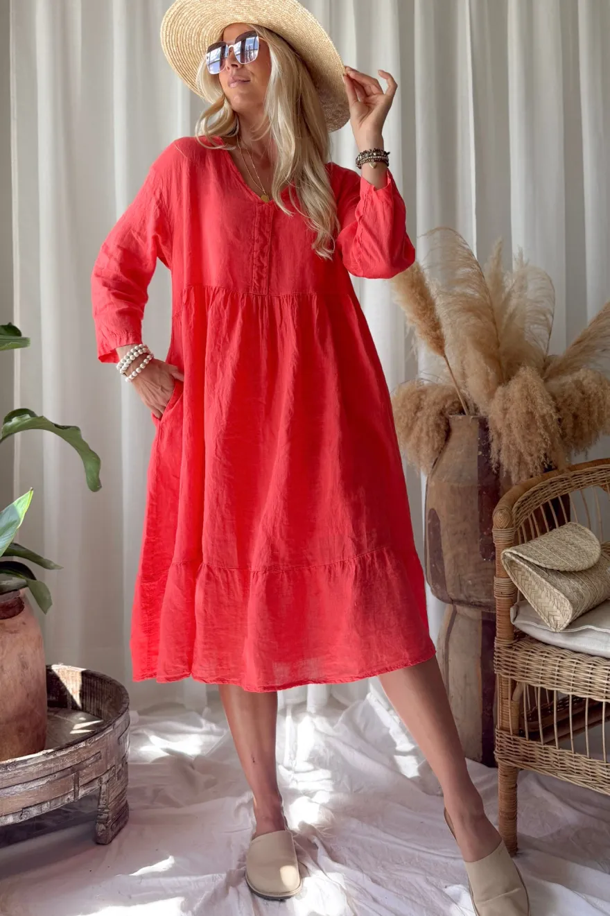 Raelle pellavamekko, poppy red