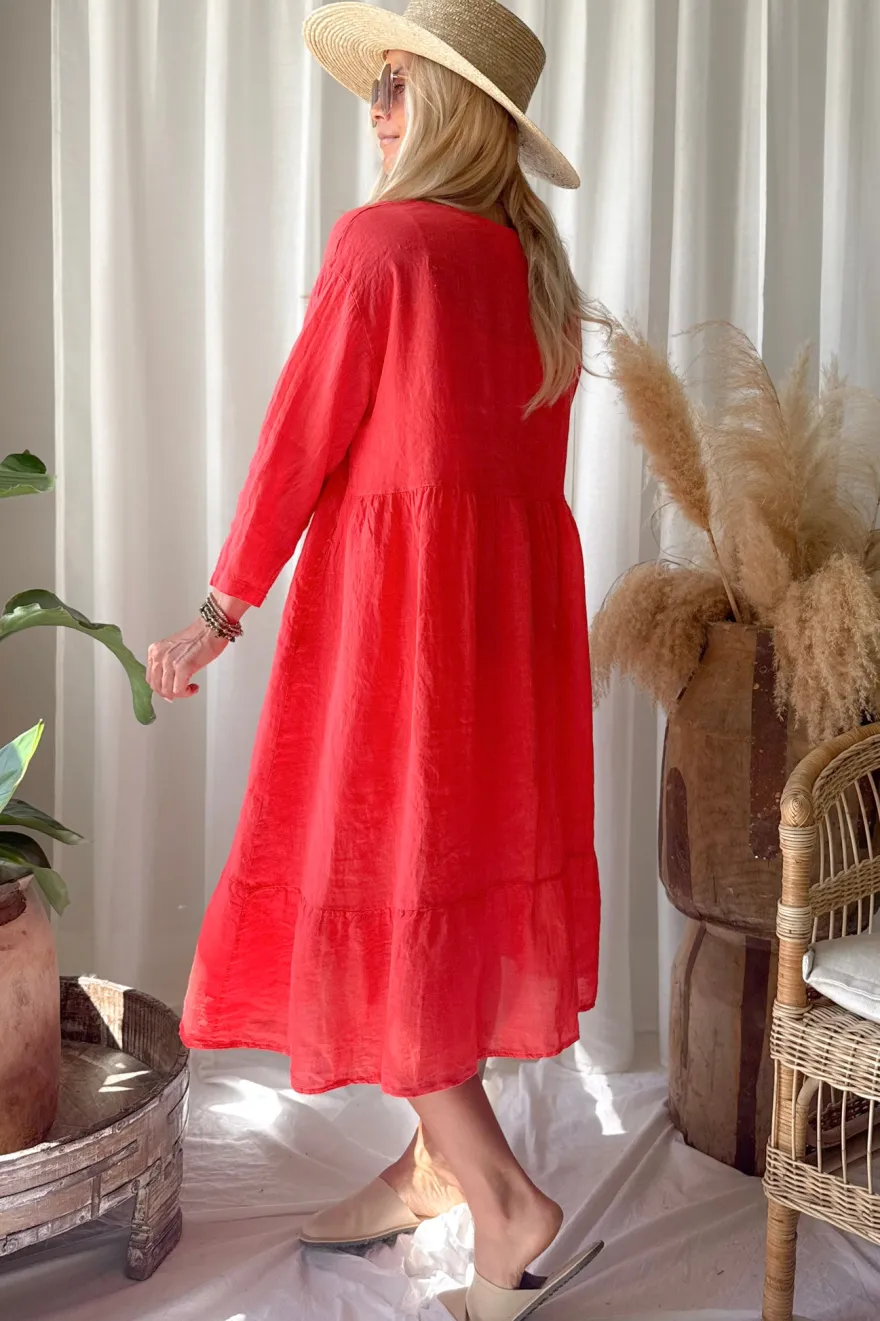 Raelle pellavamekko, poppy red