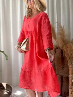 Raelle pellavamekko, poppy red