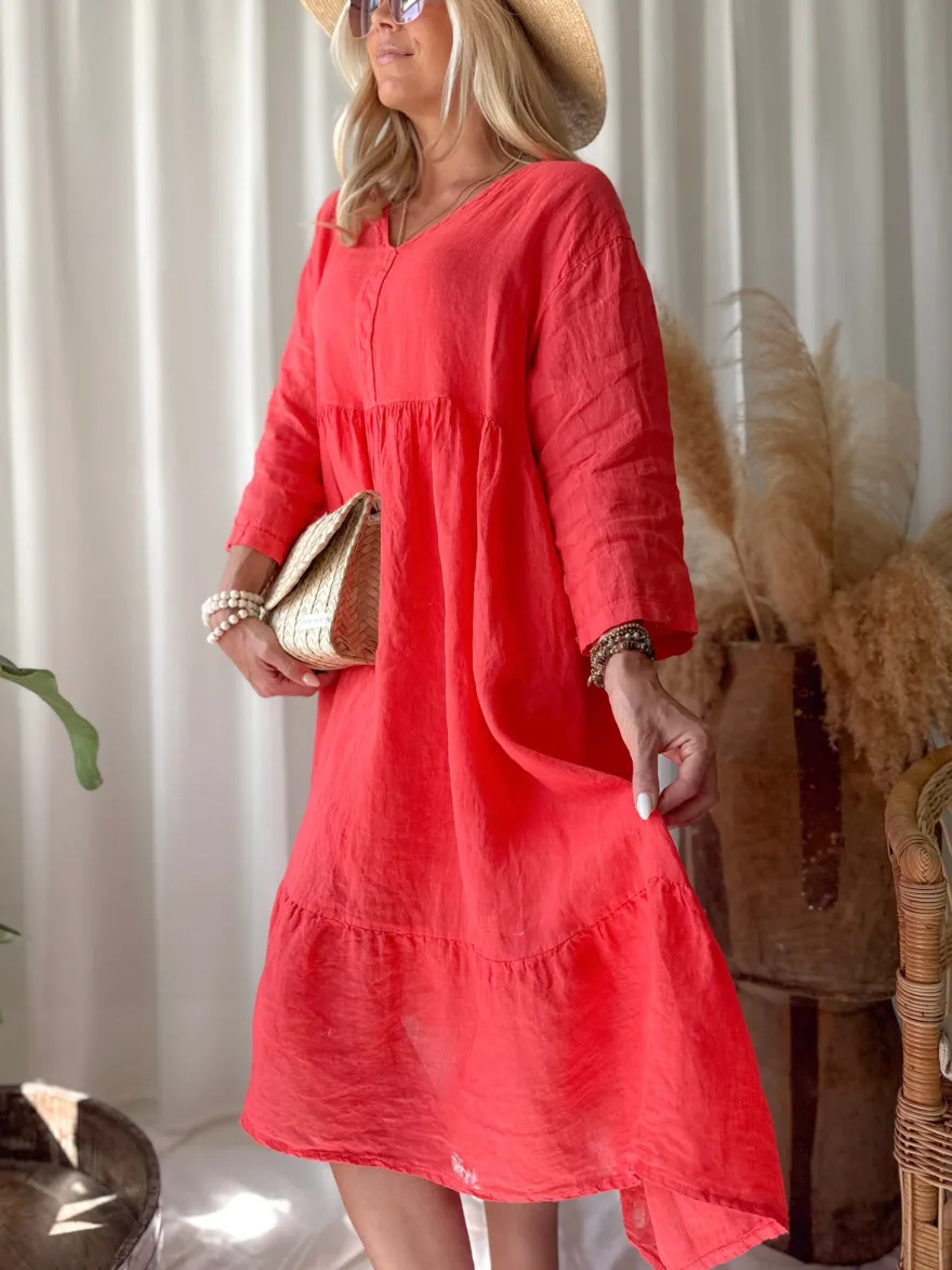 Raelle pellavamekko, poppy red