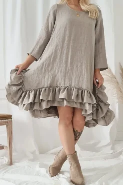 Ruffle and pearl pellavamekko, natural