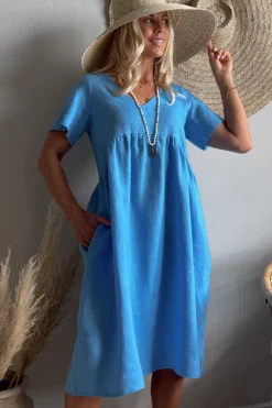Santorini pellavamekko, heavenly blue