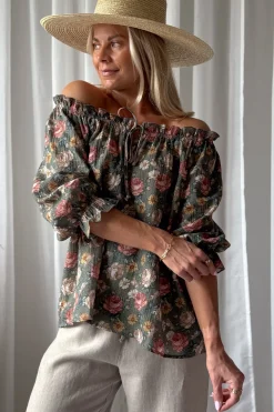 Sofia puuvillapaita, camo cottage floral