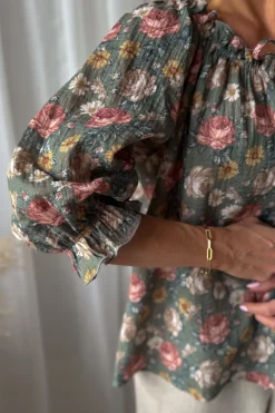 Sofia puuvillapaita, camo cottage floral