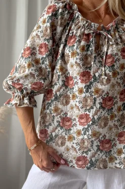 Sofia puuvillapaita, off white cottage floral