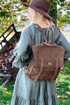 Sofia reppu, dusty green suede