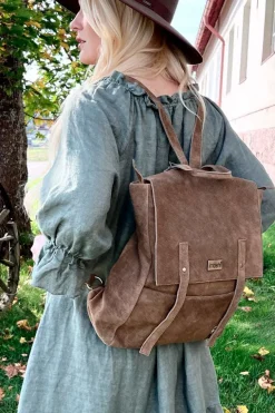 Sofia reppu, dusty green suede
