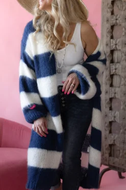 Stripes long neuletakki, navy-white