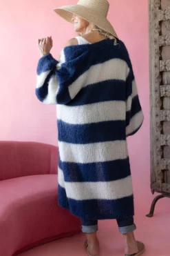 Stripes long neuletakki, navy-white